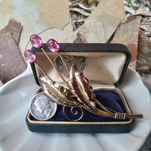 1940's VanDell 12kt on Sterling Pink Flower Brooch